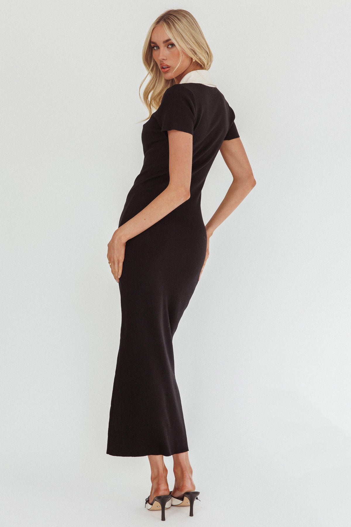 Jessa Mae Button Neckline Knit Maxi Dress Black