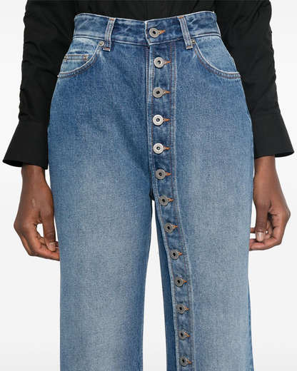 High Waist Buttoned Straight Jeans