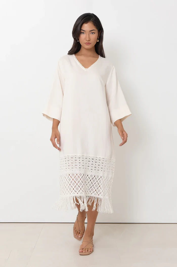 Adorne - Reyes Fringe Detail Dress - Cream