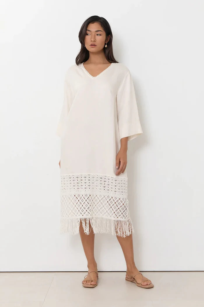 Adorne - Reyes Fringe Detail Dress - Cream