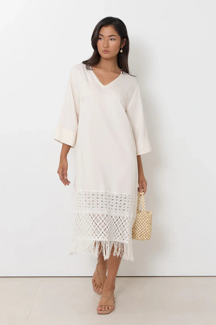 Adorne - Reyes Fringe Detail Dress - Cream
