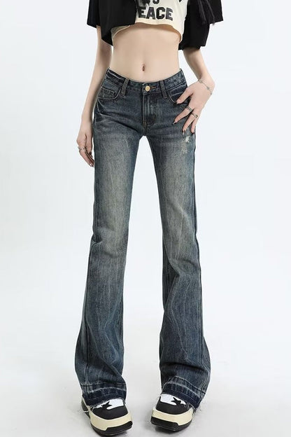 Vintage Distressed Low-Rise Bootcut Slim Jeans