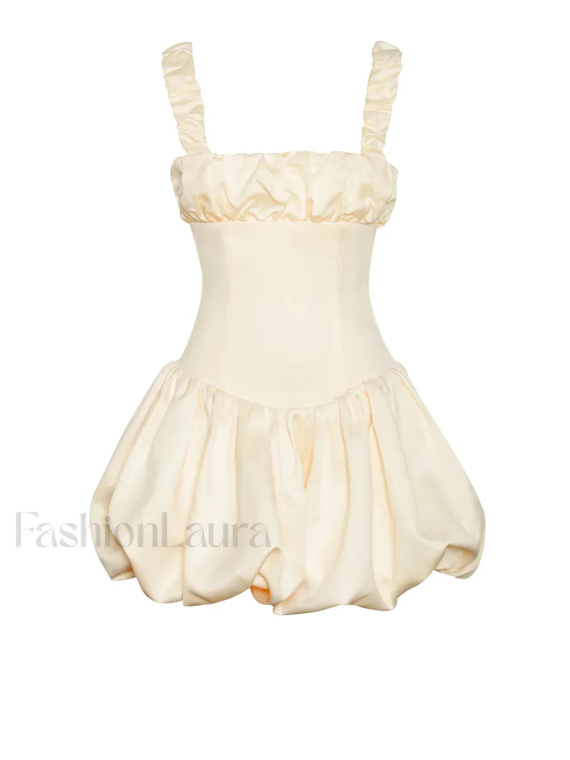 Aubrey Egg White Satin Graceful Bubble Hem Mini Dress