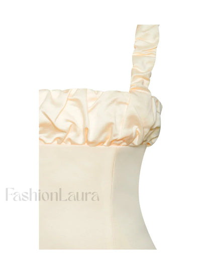 Aubrey Egg White Satin Graceful Bubble Hem Mini Dress