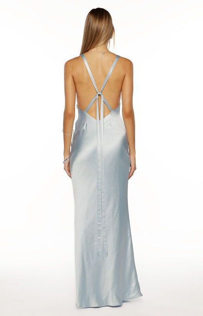 Ava Light Blue Satin Formal Maxi Dress