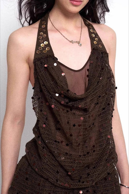 Sequin Halter Fake Two-Piece Mini Dress