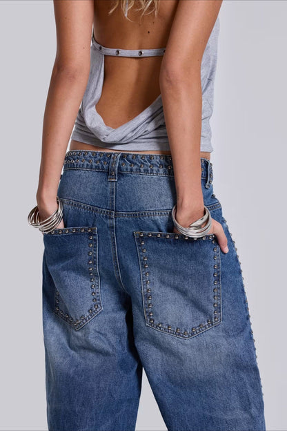 Beaded Wide Leg Denim Jeans