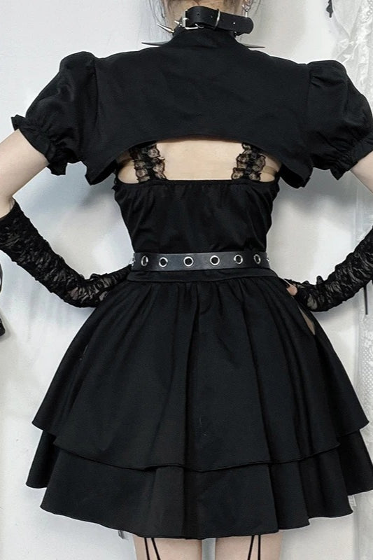 Black White Backless Lace-up Sleeveless Bandage Mini Dress