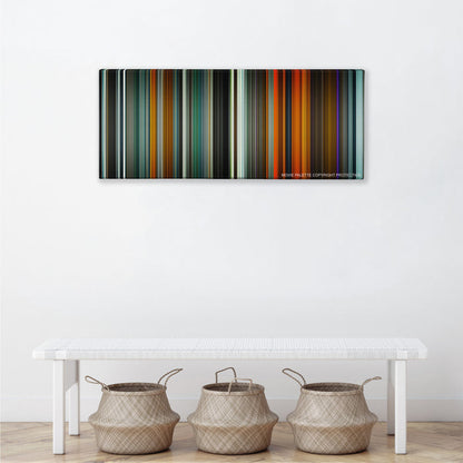 Blade Runner 2049 color palette canvas above a white bench with three woven baskets