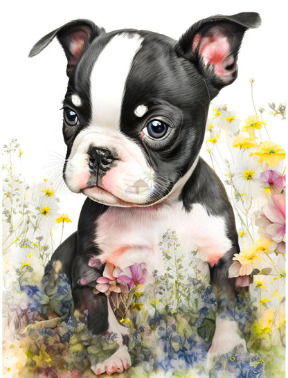 Boston and Flowers Diamond Painting-Diamond Painting Hut