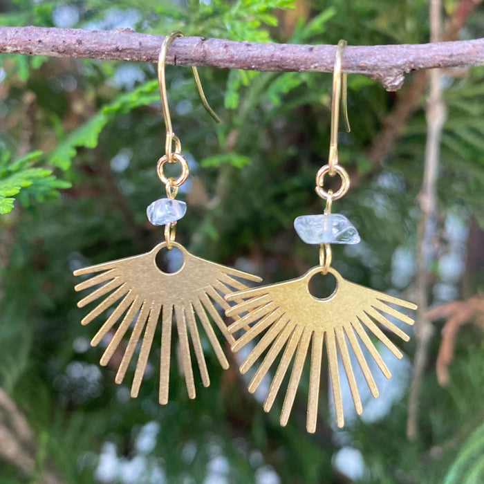 Brass and Crystal Fan Earrings -Artisan Made