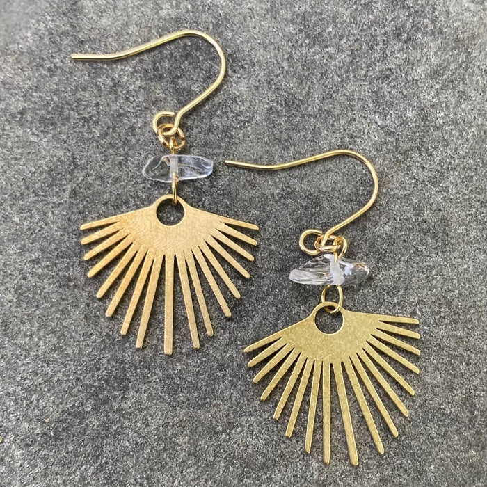 Brass and Crystal Fan Earrings -Artisan Made