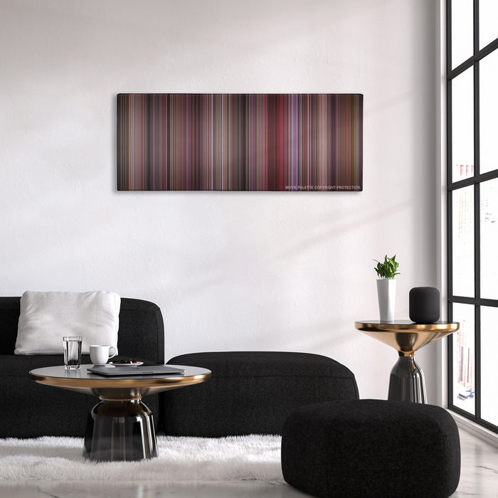Breakfast at Tiffany's color palette canvas above a black sofa with a gold-topped table