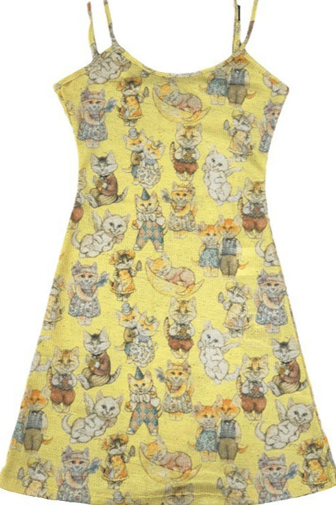 Slim Fit Cartoon Cat Cami Mini Dress