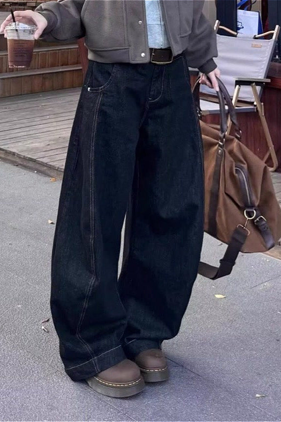Retro Lazy Curved Leg Wide Leg Drop Crotch Jeans