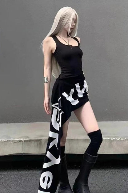 Letter Print Y2K Slim Fit Bodycon Mini Dress
