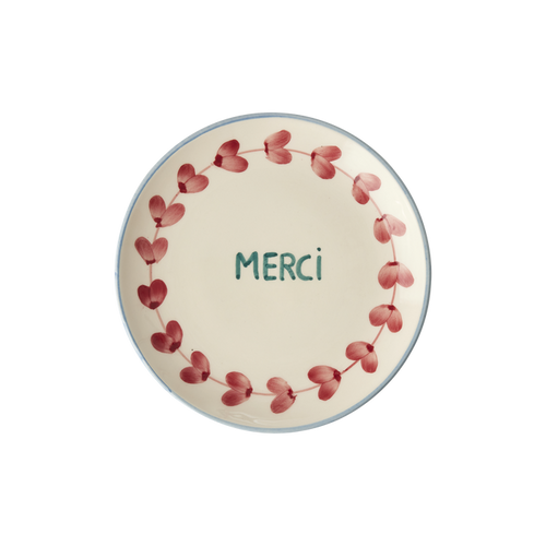 Ceramic Cake Plate with Hand Painted Merci