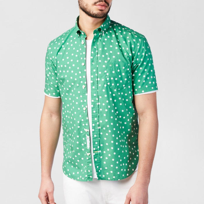Chemise à pois manches courtes vert gazon en coton homme serge blanco
