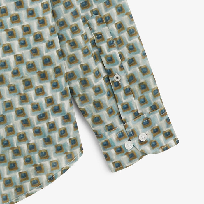 Chemise Charles Manches Longues En Coton Amande Motifs Carrés Homme SERGE BLANCO