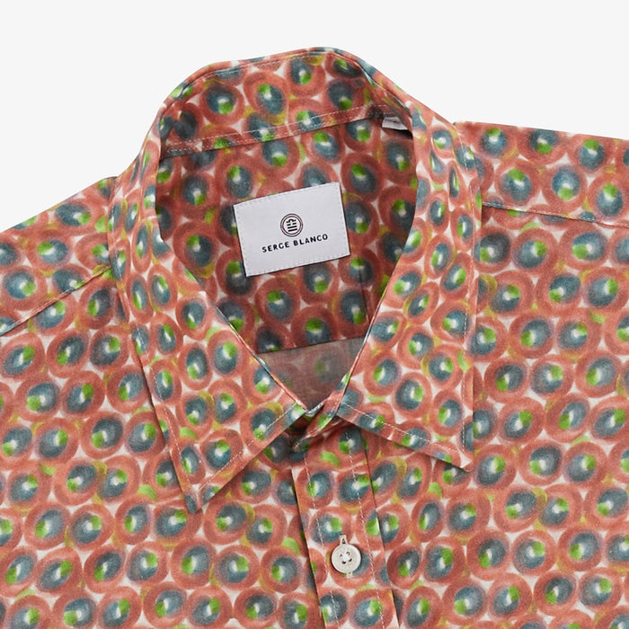 Chemise Charles Manches Longues En Coton Corail Motifs Cercles Homme SERGE BLANCO