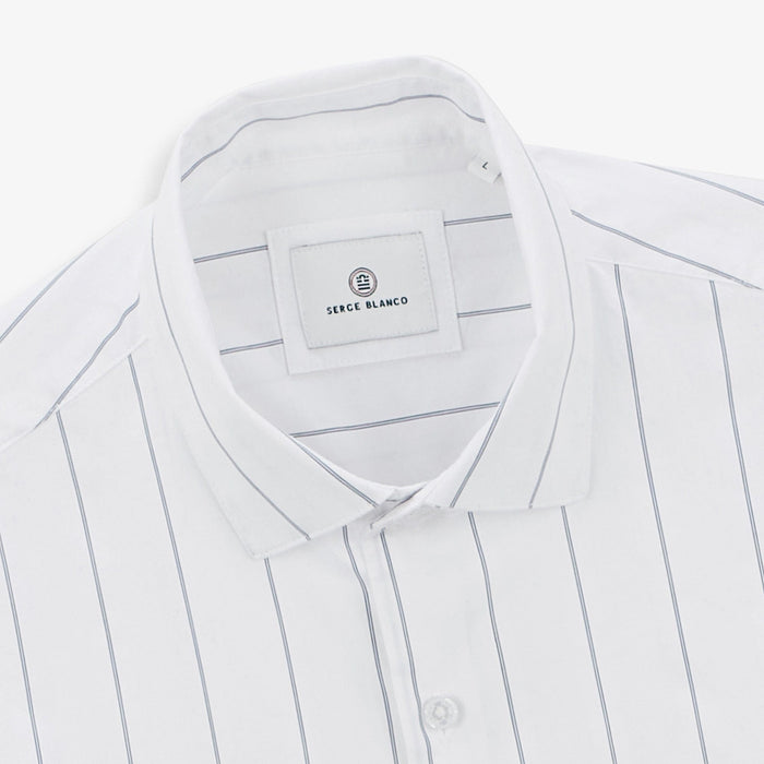 Chemise En Coton Manches Longues Homme Blanche à Rayures SERGE BLANCO