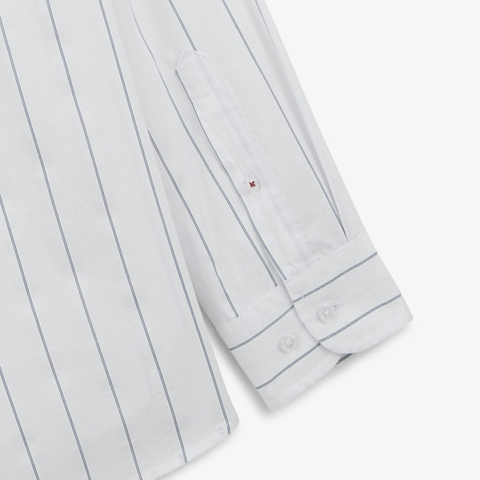 Chemise En Coton Manches Longues Homme Blanche à Rayures SERGE BLANCO