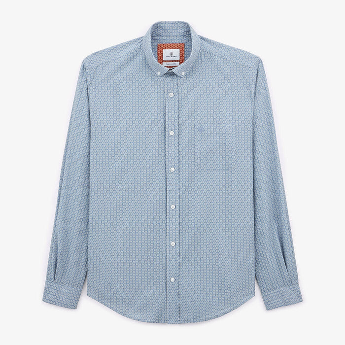 Chemise imprimé fleuri bleu pacific à manches longues en coton