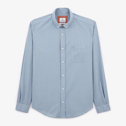 Chemise imprimé fleuri bleu pacific à manches longues en coton