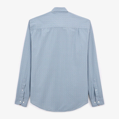 Chemise imprimé fleuri bleu pacific à manches longues en coton