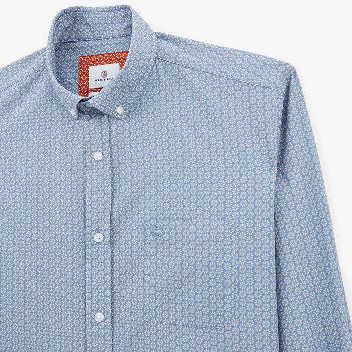 Chemise imprimé fleuri bleu pacific à manches longues en coton