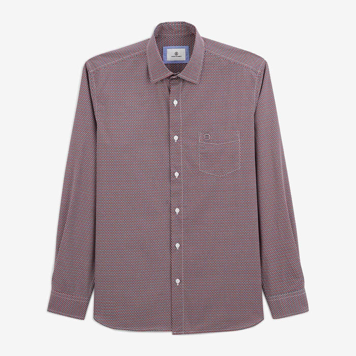Chemise imprime geometrique rouge en coton homme serge blanco