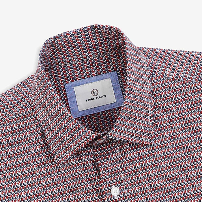 Chemise imprime geometrique rouge en coton homme serge blanco