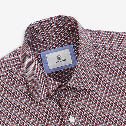 Chemise imprime geometrique rouge en coton homme serge blanco