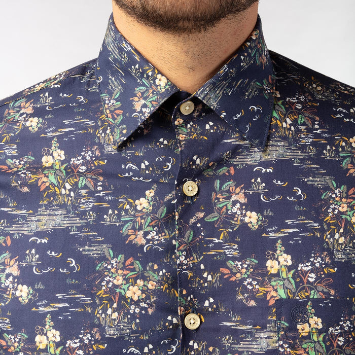 Chemise imprimée manches courtes bleu fonce en coton homme serge blanco