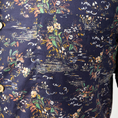 Chemise imprimée manches courtes bleu fonce en coton homme serge blanco