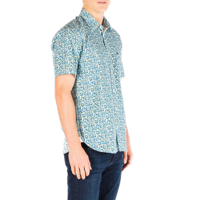 Chemise manches courtes regular azur imprimé fleurs