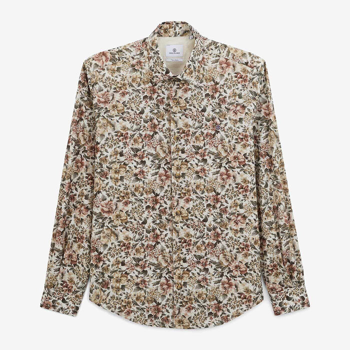 Chemise manches longues a fleurs vert militaire en coton homme SERGE BLANCO