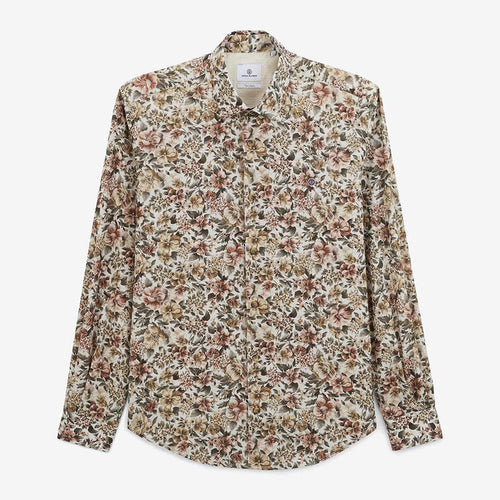 Chemise manches longues a fleurs vert militaire en coton homme SERGE BLANCO
