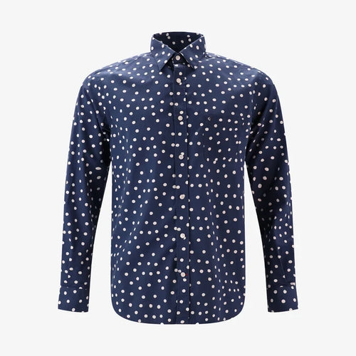 Chemise manches longues à pois bleu fonce en coton homme serge blanco
