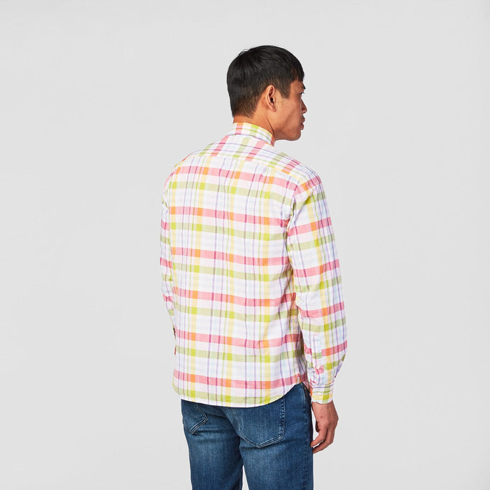 Chemise manches longues cadrillage multicolore en coton homme serge blanco