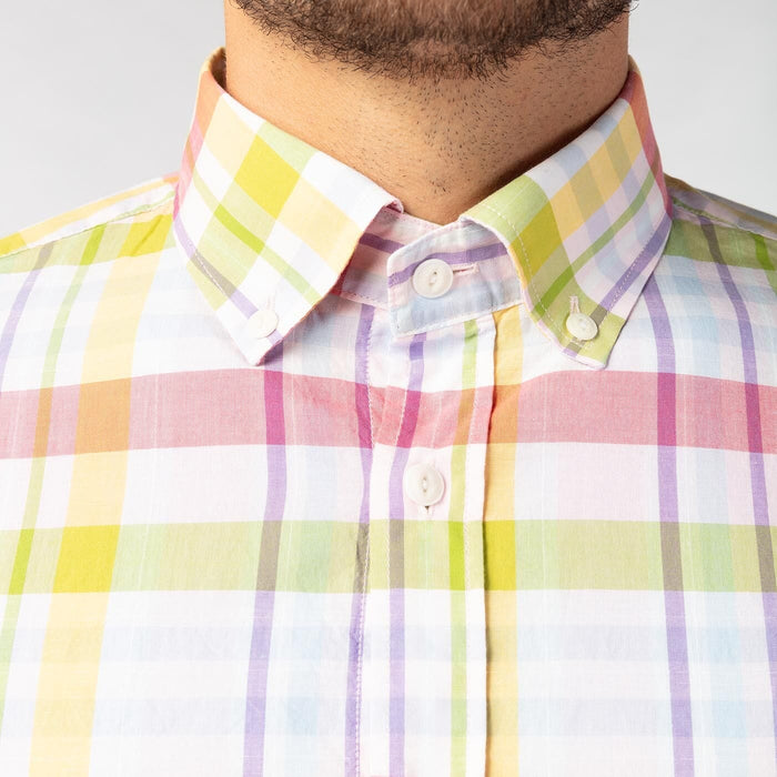 Chemise manches longues cadrillage multicolore en coton homme serge blanco