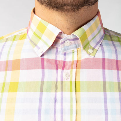 Chemise manches longues cadrillage multicolore en coton homme serge blanco