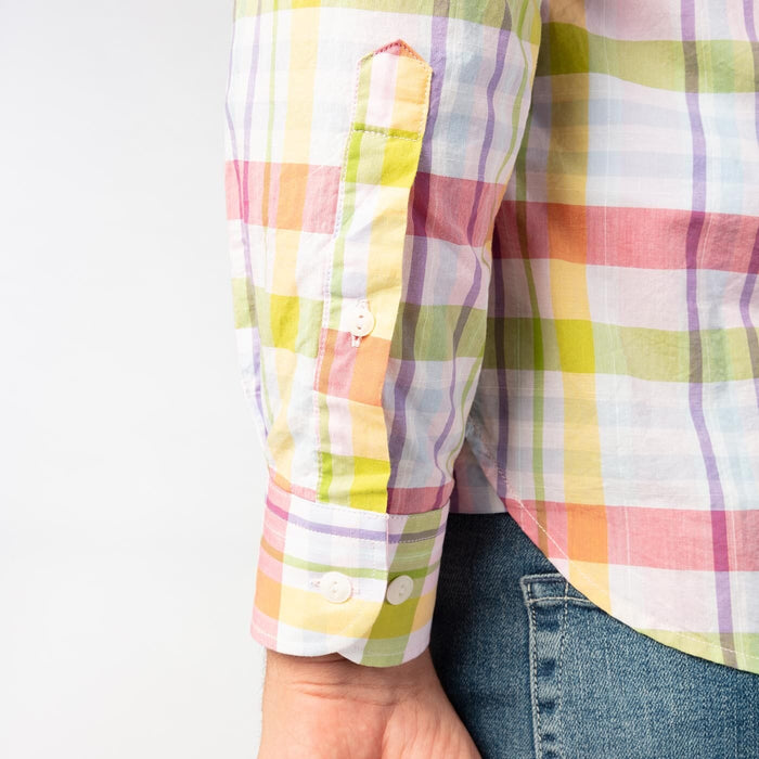 Chemise manches longues cadrillage multicolore en coton homme serge blanco