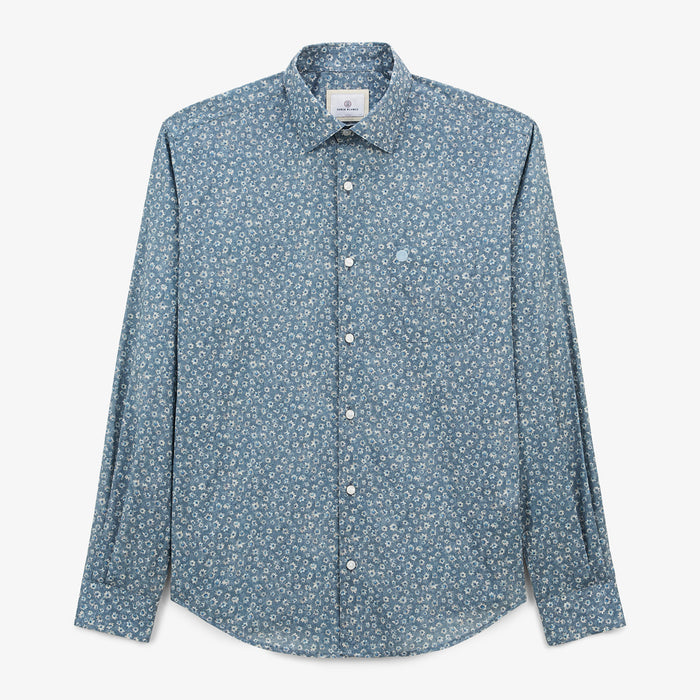 Chemise Manches Longues En Coton Imprimé Floral Bleu Poche Poitrine Charles Homme SERGE BLANCO