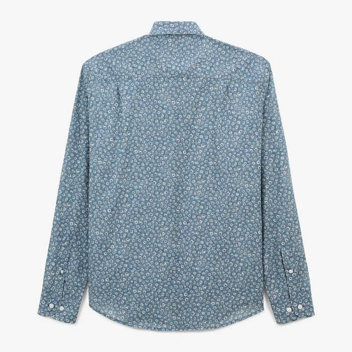Chemise Manches Longues En Coton Imprimé Floral Bleu Poche Poitrine Charles Homme SERGE BLANCO