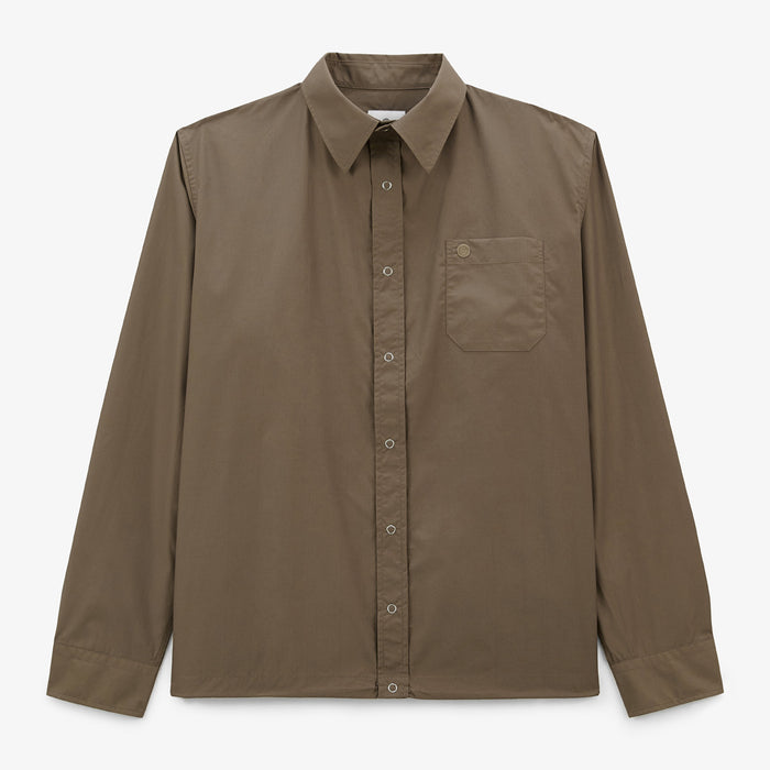 Chemise manches longues en nylon et coton marron shitake Clovis Homme SERGE BLANCO