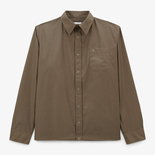 Chemise manches longues en nylon et coton marron shitake Clovis Homme SERGE BLANCO