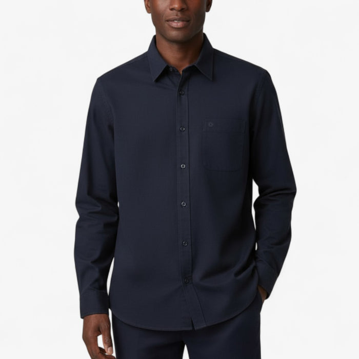 Chemise Manches Longues En Coton Unie Bleu Dark Navy Charles Homme SERGE BLANCO