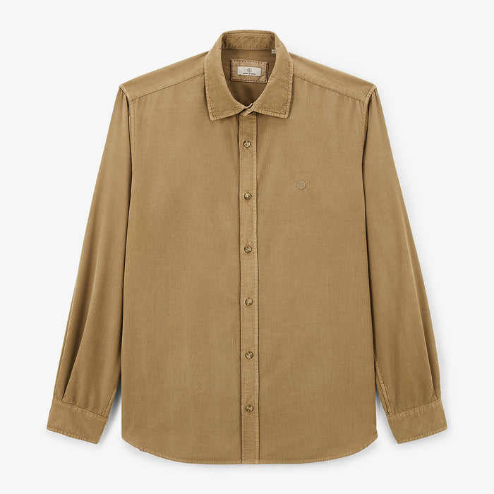 Chemise manches longues en coton velours beige Charles Homme SERGE BLANCO