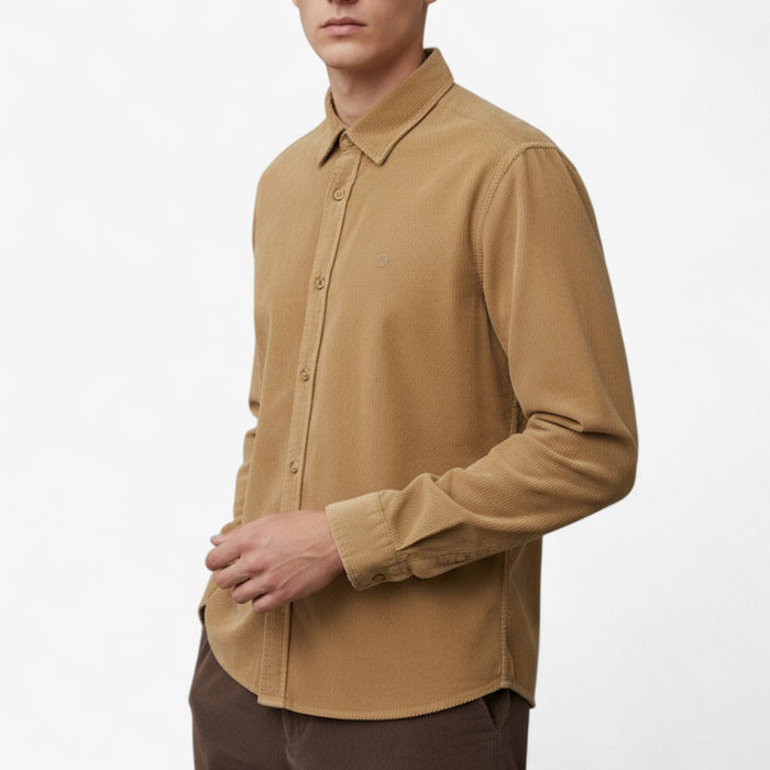 Chemise manches longues en coton velours beige Charles Homme SERGE BLANCO
